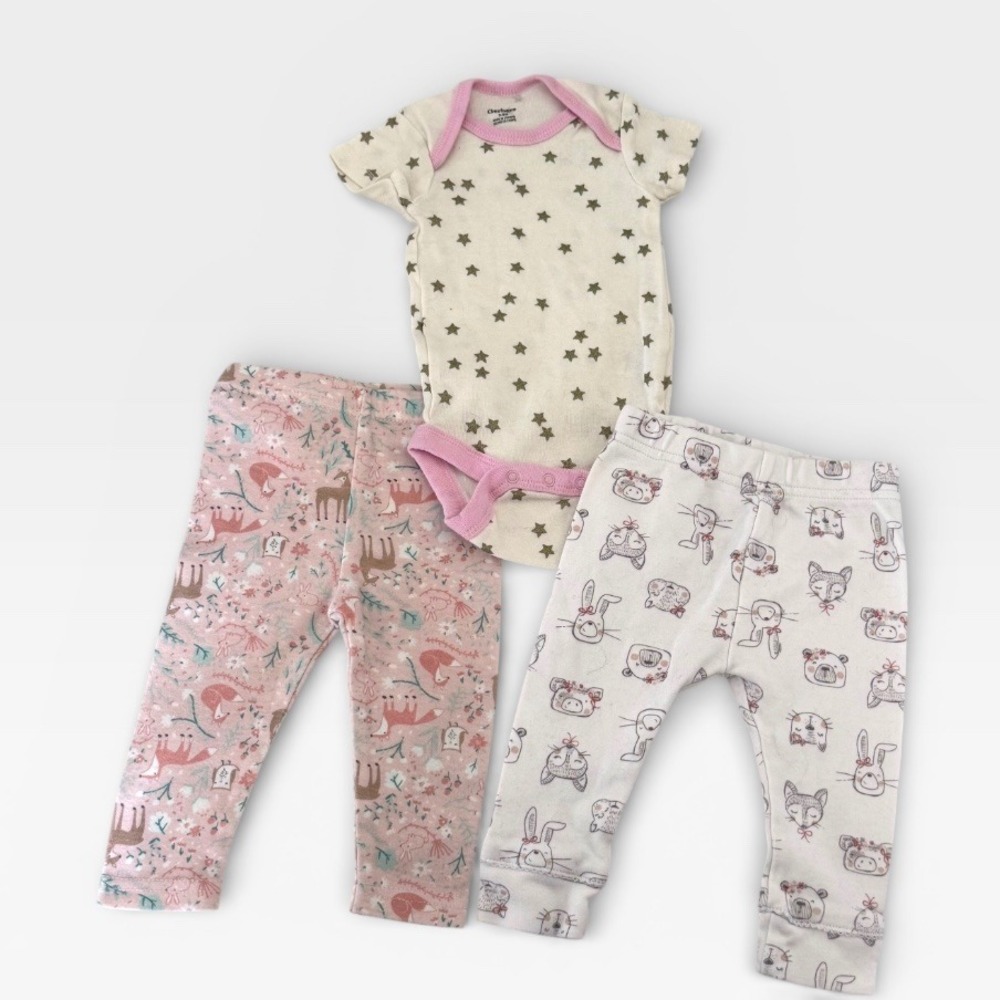 Gerber Onesies Baby Girl 3-6M Star Bodysuit &‎ Woodland Critter Leggings Set